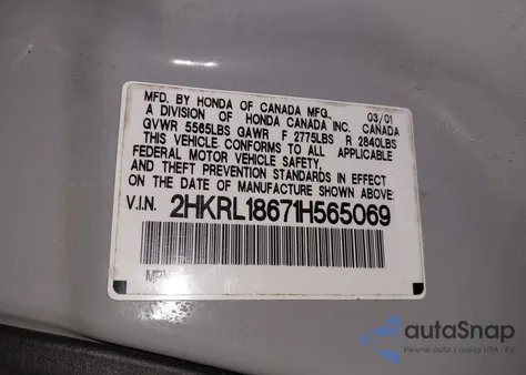 2001 Honda Odyssey Ex из США, поврежденный, VIN 2HKRL18671H565069